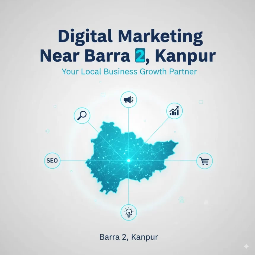 Digital Marketing Near Barra 2, Kanpur – Your Local Business Growth Partner," emphasizing local connection and business growth on a clean background